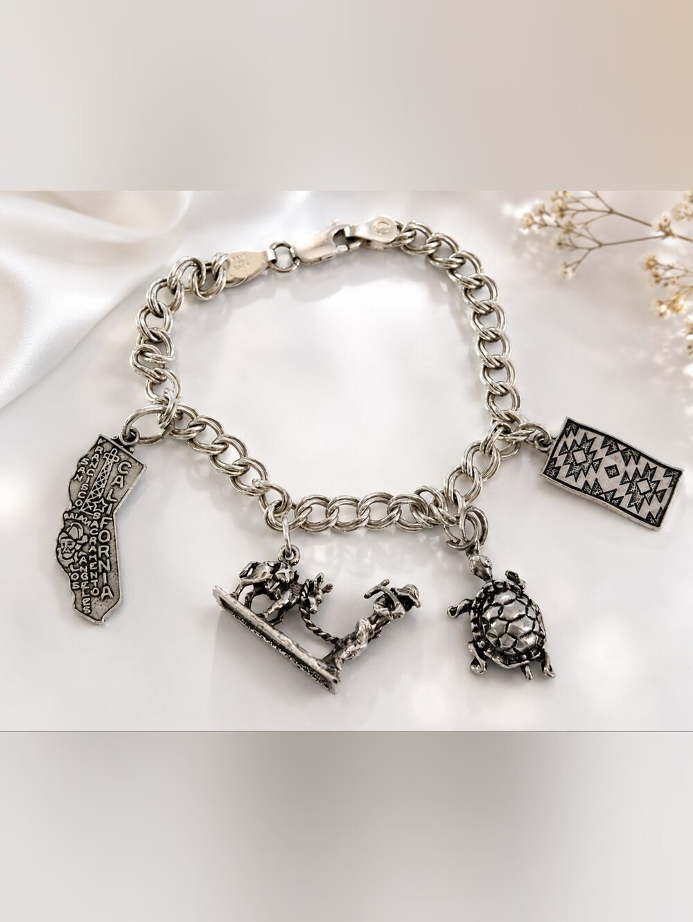 Vintage Italian 925 Sterling Silver Southwestern Charm Bracelet 6.25" 60g